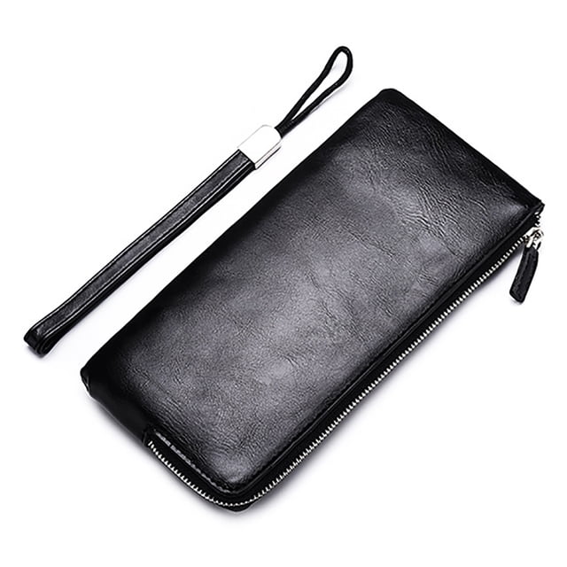 Mens Wristlet Purse Solid Color Thin Phone Wristlet Wallet Long Zipper Wallet