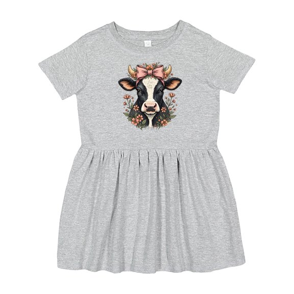 Inktastic Rustic Cow Flowered Bow Girls Toddler Dress