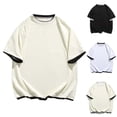 thumbnail image 2 of Men's T-shirts Solid Color Casual Fake Two Piece Short Sleeved Round Neck Shirts, 2 of 4