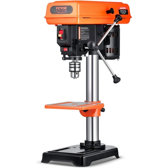 Benchtop Drill Press, 2.3A Induction Motor, Tabletop Drilling Machine with 750/1140 / 1740/2340 / 3200 RPM Adjustable Speed, 0-45° Tilting Worktable, LED Work Light, for Wood Metal