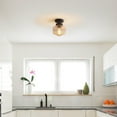 thumbnail image 3 of 1-Light Matte Black Flush Mount Ceiling Light with Ribbed Glass Shade, 3 of 8