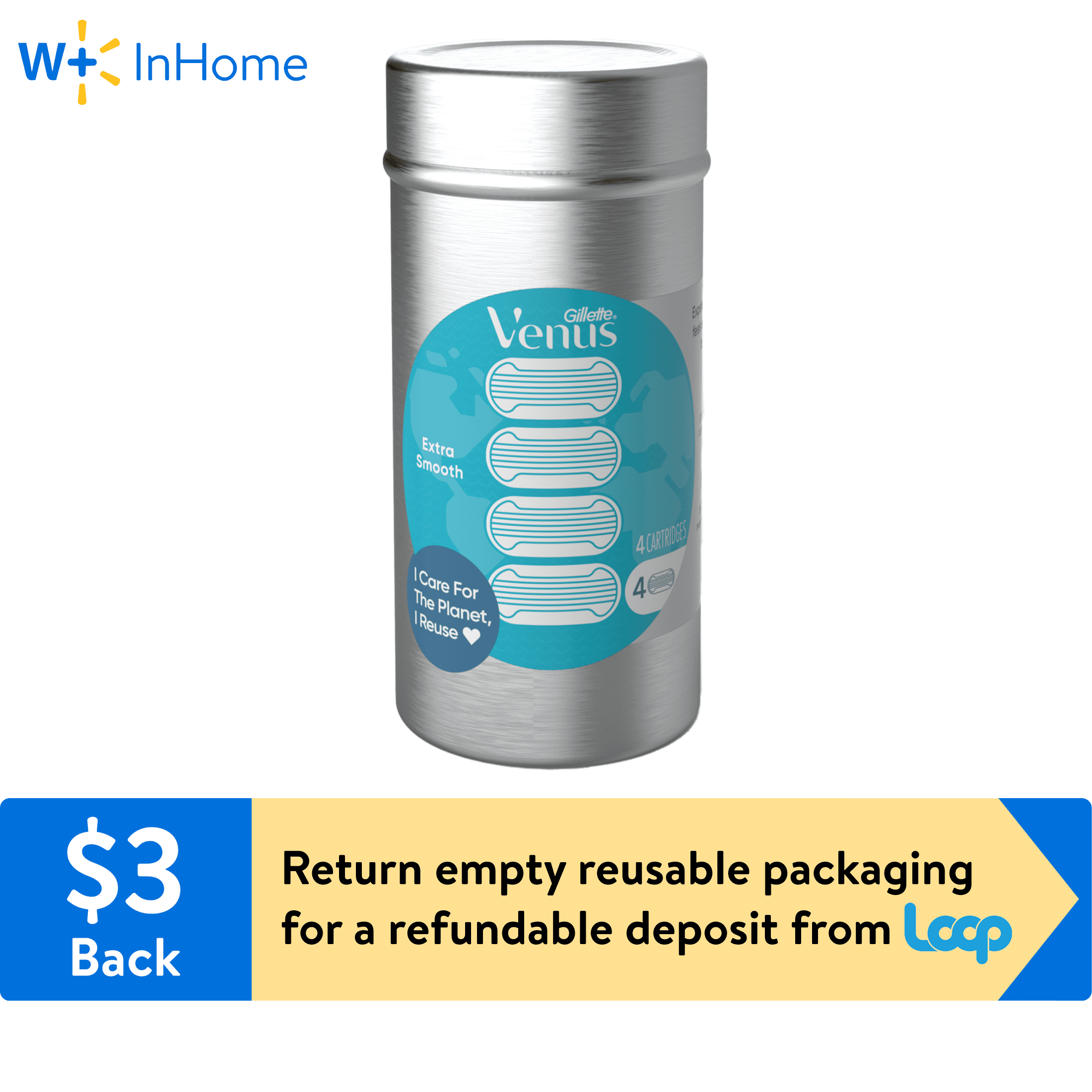 Loop Gillette Venus Extra Smooth Women's Razor Blade Refills, 4 Count (W+InHome only)