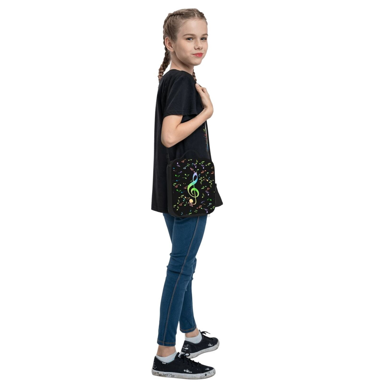 Horeoi Music Notes Pattern Insulated Thermal Lunch Bag with Leakproof Compartments for Office School Picnic Reusable Oxford Tote