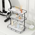 thumbnail image 1 of Bathroom Organizer Countertop Perfume Organizer Makeup Organizer Cosmetics Storage Display Rack Vanity Tray Dresser Stainless Steel Gold Shelf White Marble Ceramic Tray, 1 of 7