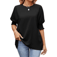 thumbnail image 2 of Blusas Elegantes e Informales para Mujer, Cuello , Mangas 3/4 y Puños Fruncidos. Negro XL, 2 of 8