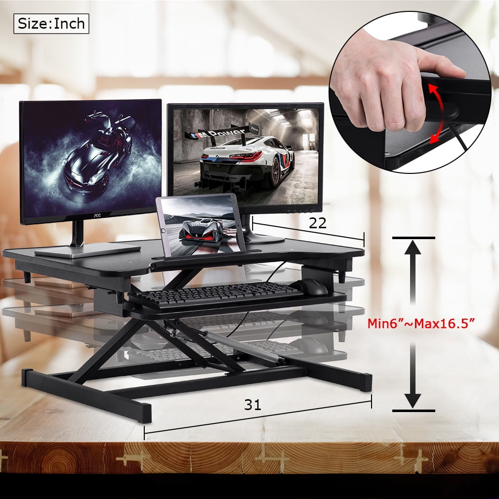 Standing Desk Converter 32 inches Adjustable Height Stand Up Desk Computer Desk Workstation Steel Home Office Ergonomic Computer with Keyboard,Black