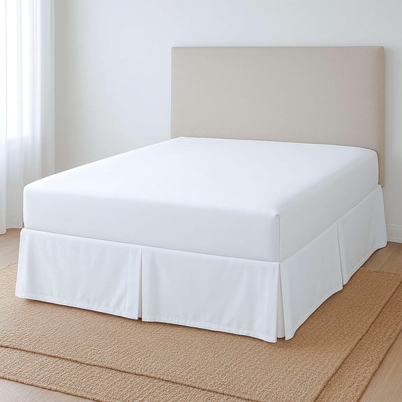 Pleated Bed Skirt Full Size, Easy Fit with 18 Inch Tailored Drop, Wrinkle-Free Microfiber, Lightweight, Classic & Clean Look (White)