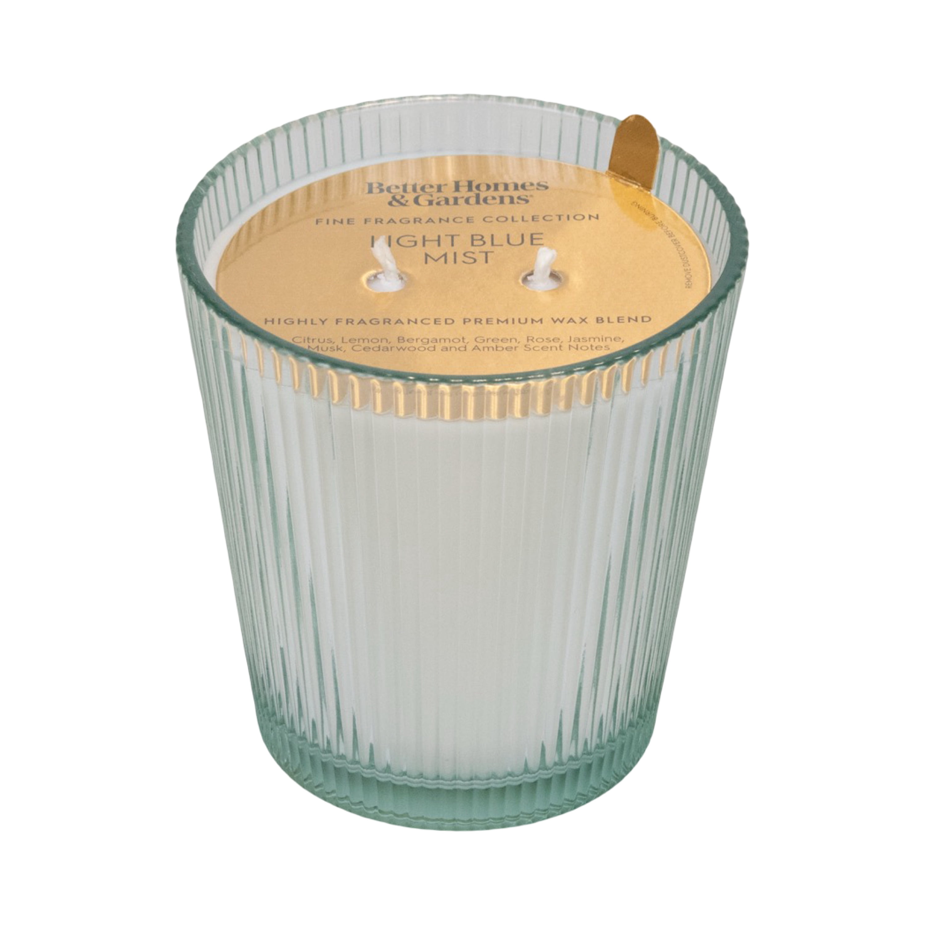 Better Homes & Gardens Fine Fragrance Collection Light Blue Mist Scented 2-Wick Jar Candle, 16 oz