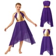 thumbnail image 2 of Aislor Girls Praise Dance Liturgical Worship Lyrical Dress Shiny Metallic Asymmetrical Chiffon Celebration Purple 10, 2 of 7