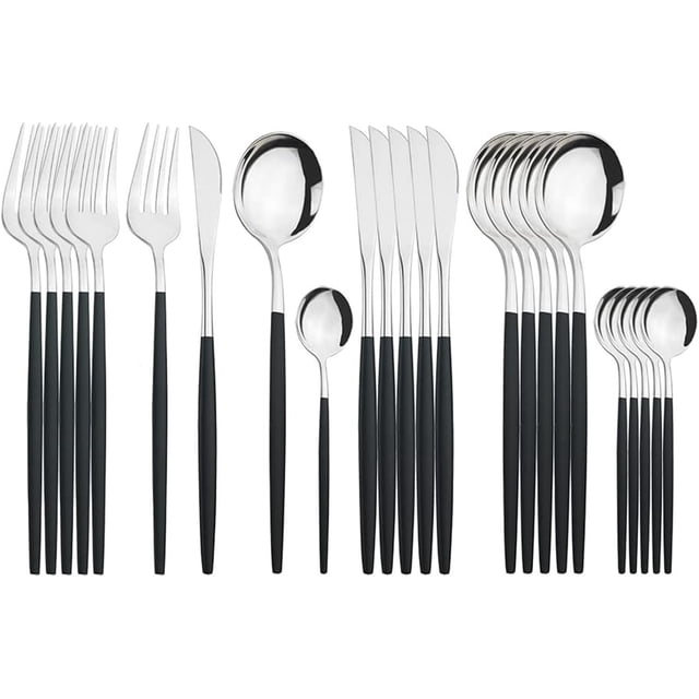 Juego de Cubiertos de 24 Piezas, Cubiertos de Acero Inoxidable para 6 Personas Incluye Cuchillos, Tenedores y Cucharas, Set de Cubiertos para Cocina, Restaurante, Aptas para Lavavajillas