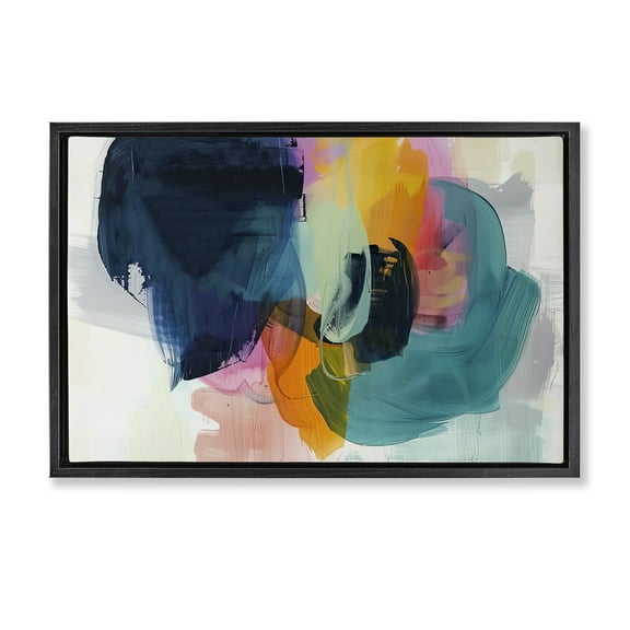 Stupell Industries Bold Hue Paint Strokes Abstract Painting Black Floater Framed Canvas Art Print Wall Art, 25 x 17