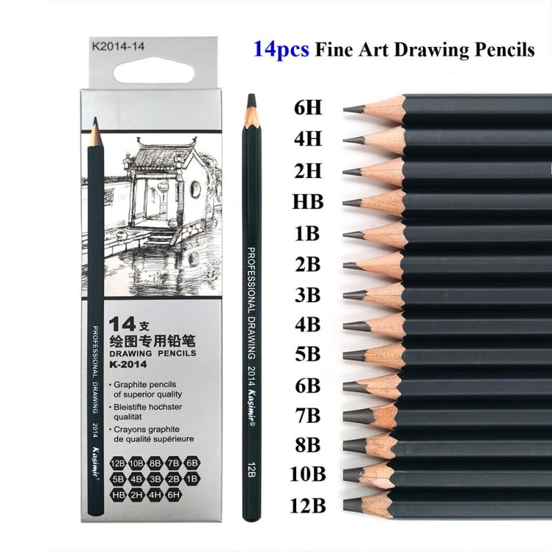 Graphite Drawing Pencils and Sketch Set (14-Piece Kit), 1B - 6H, Ideal for Drawing Art, Sketching, Shading, Artist Pencils for Beginners &amp; Pro Artists