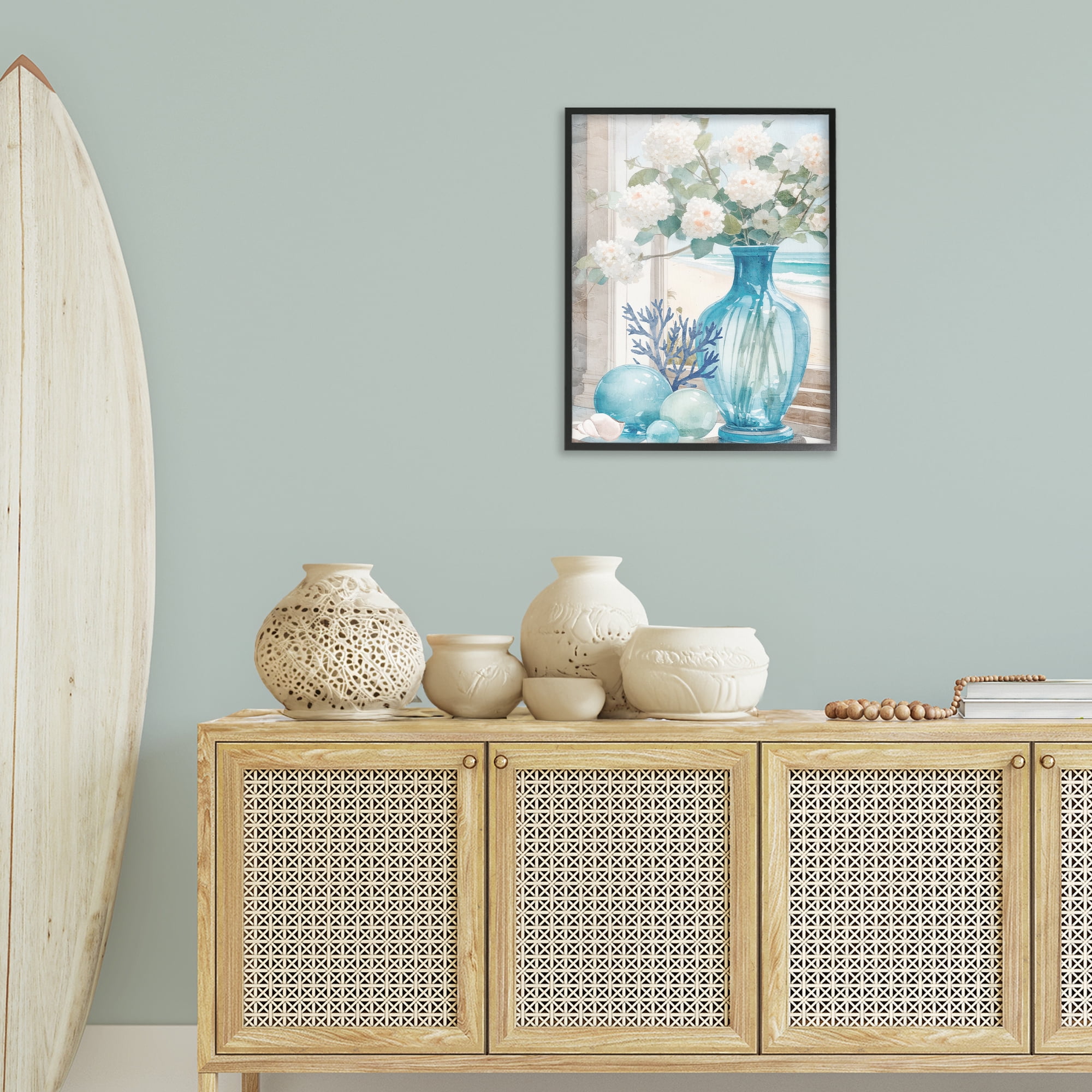Stupell Industries Sea Glass & Coral Botanical & Floral Painting Black Framed Art Print Wall Art, 24 x 30
