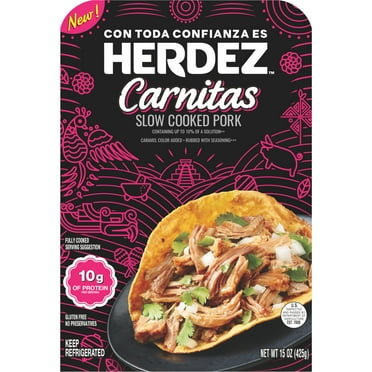 HERDEZ Carnitas Slow Cooked Pork, Microwaveable Entrée, 8 Servings, 15 oz Plastic Tray