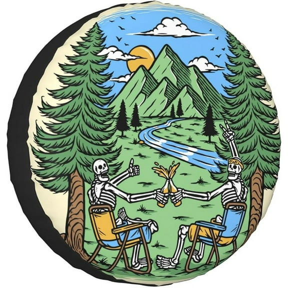 Skull Camping Spare Tire Cover Waterproof Dust-Proof Universal Wheel Tire Covers Fit for Trailer Rv SUV Truck Camping Accessories