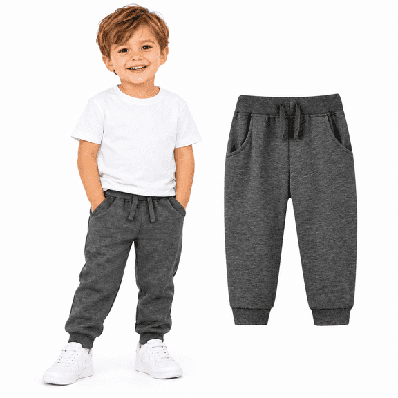 Gray Toddler Boys Sweatpants 5t, Drawstring Elastic Waist Toddler Jogger Pants with Pockets, Kids Cuffed Joggers
