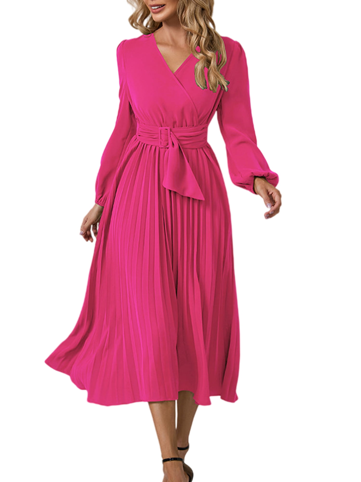 Niuer Women Maxi Dresses V Neck Long Dress Sleeve Casual Solid Color
