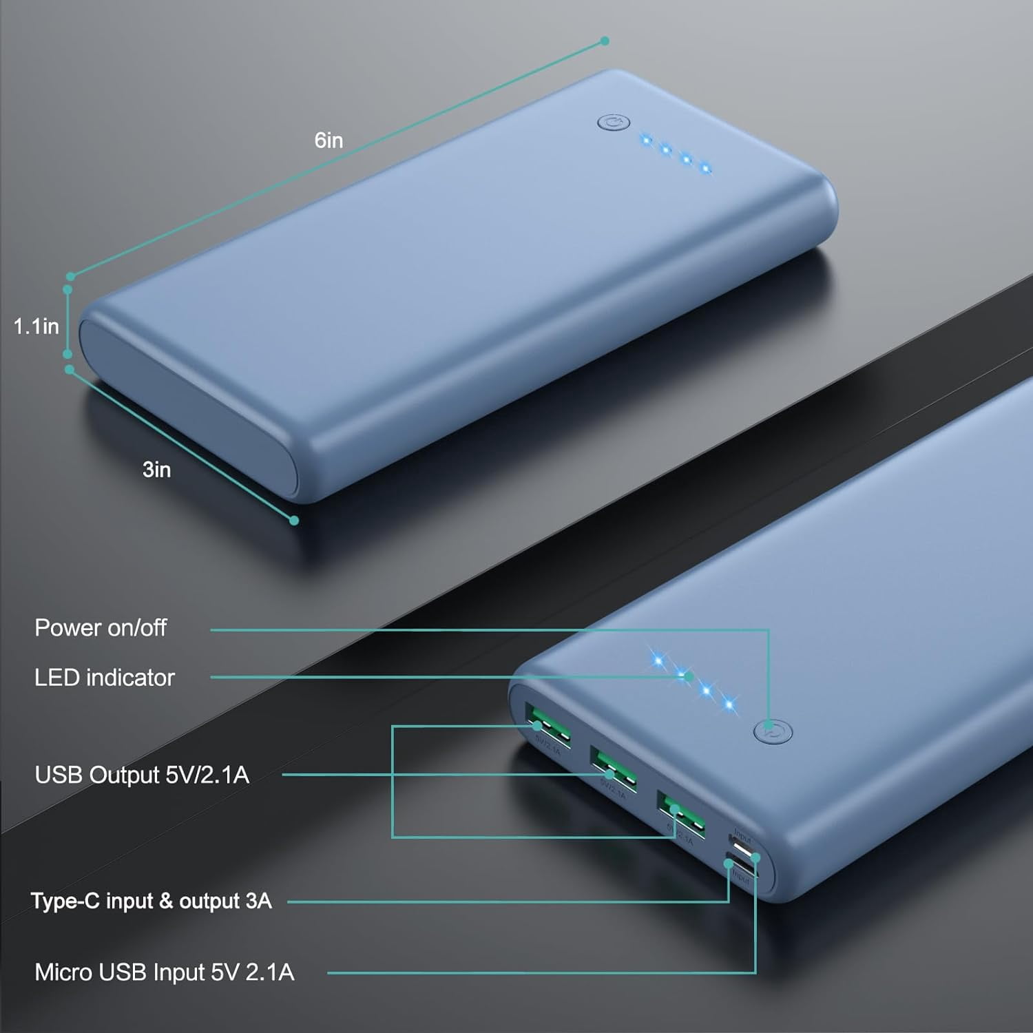 General Portable Charger 36800mAh,4 Outputs Power Bank, Dual Input 5V/3A External Battery Pack,USB-C in&Out High-Speed Charging Backup Charger Compatible with iPhone 16/15/14/13,S23 Android Phone