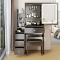 Cozy Small Space Left Bedside Vanity Table with Cushioned Stool