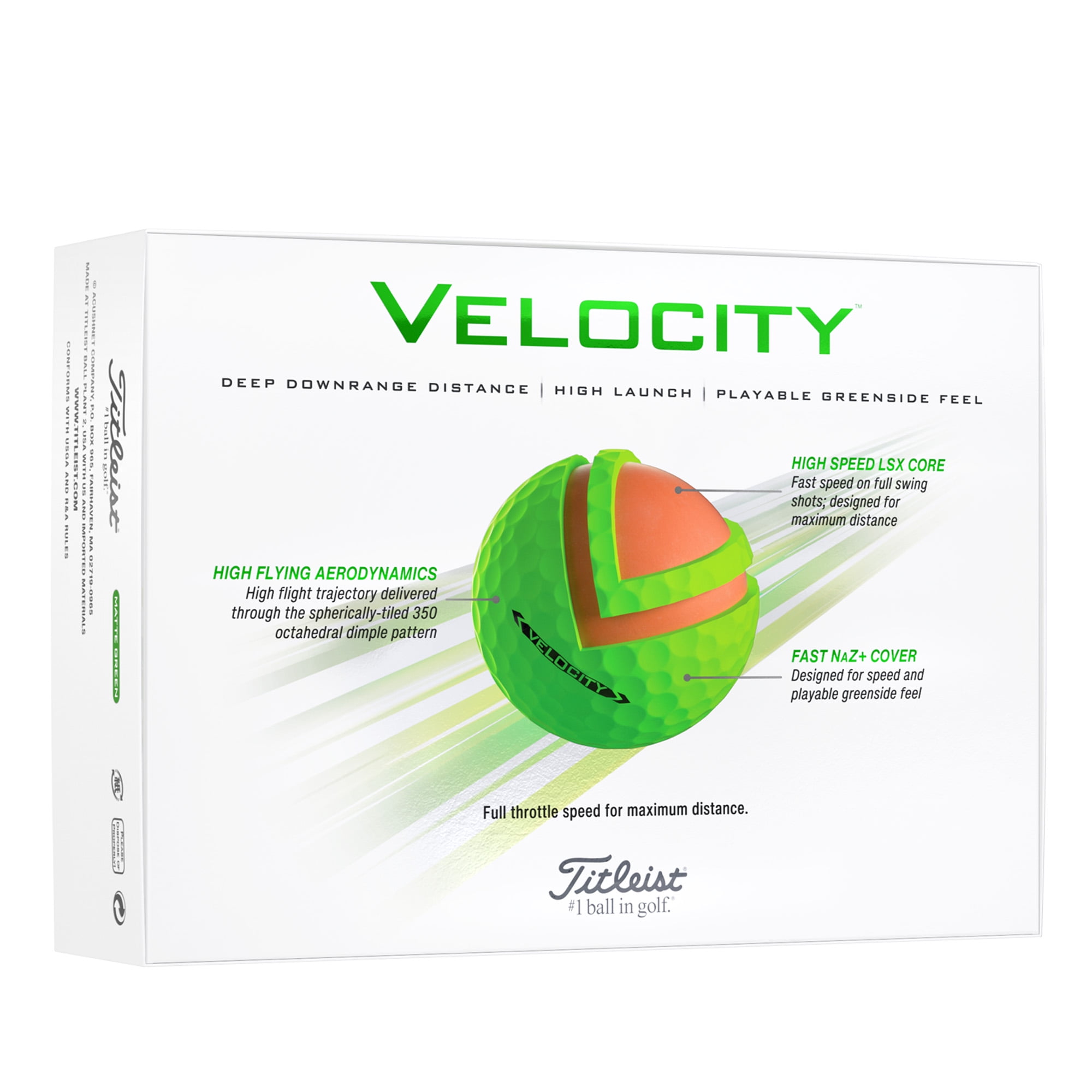 Titleist Velocity High Impact Longer Distance Golf Balls, Matte Green, 12 Pack