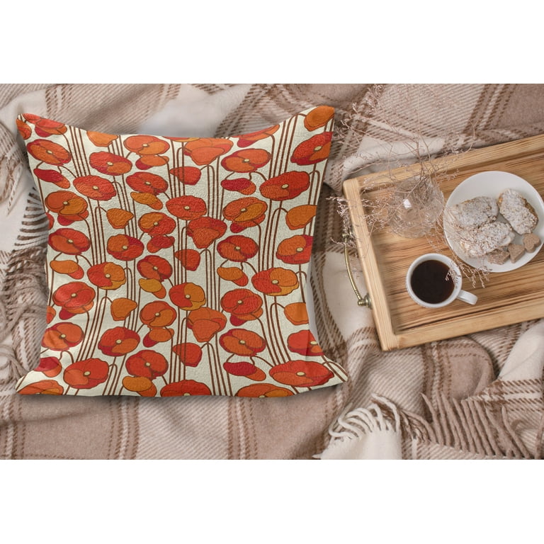 Floral Fluffy Throw Pillow Cushion Cover, Art Nouveau Style Poppy