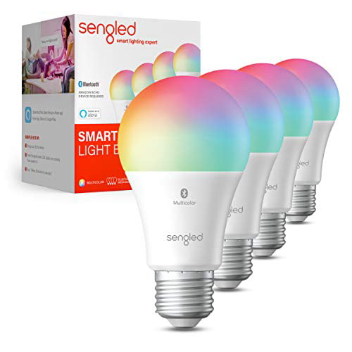 YHW Smart Light Bulb,UL Listed,WiFi+Bluetooth,Work with Alexa,Google No Need Hub ,7W E26 A19 Color Change Light Bulb,Dimmable RGB+Warm+White for Bedroom,Party-4 Pack 