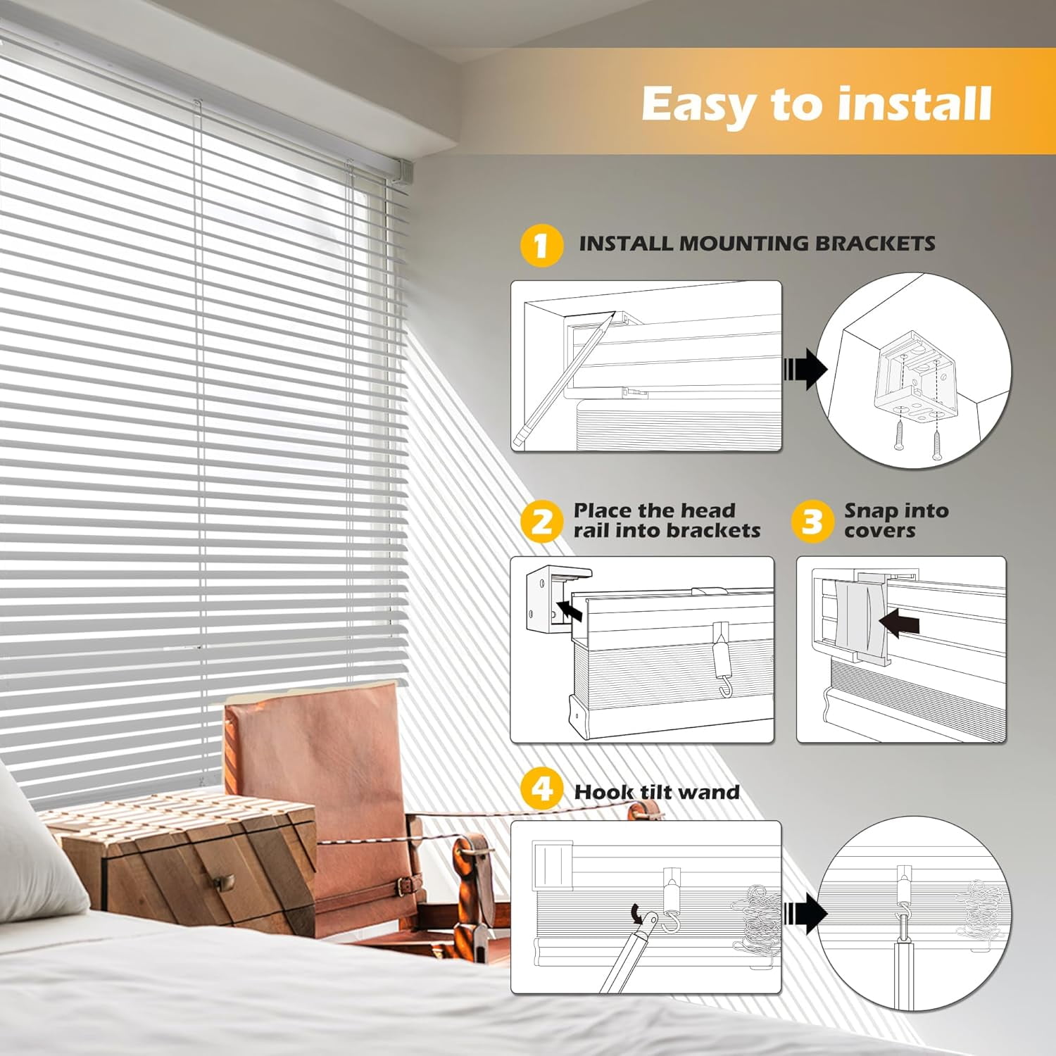 LazBlinds Cordless 1" Vinyl Horizontal Mini Blinds, Light Filtering Blinds for Windows, Blinds and Shades for Windows Size 47" W x 64" H, Grey