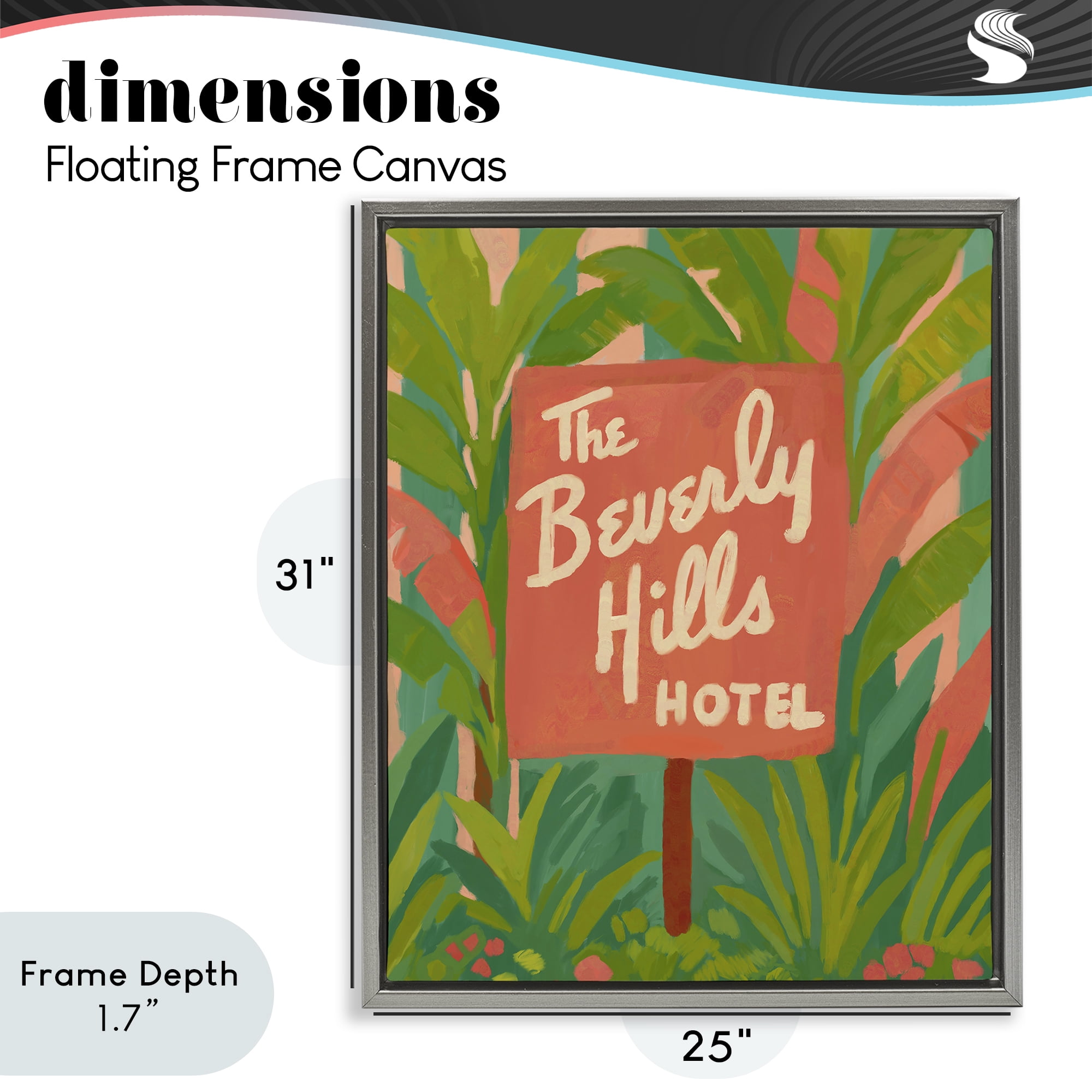 Stupell Industries Tropical Beverly Hills Hotel Gray Framed Floater Canvas Wall Art, design by Amelia Noyes
