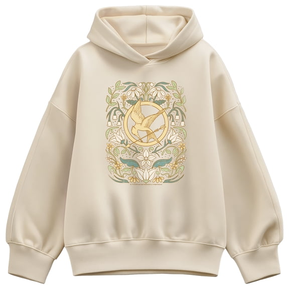 The Hunger Games - Floral Mockingjay Pin Oversized Fleece Hoodie Sweatshirt