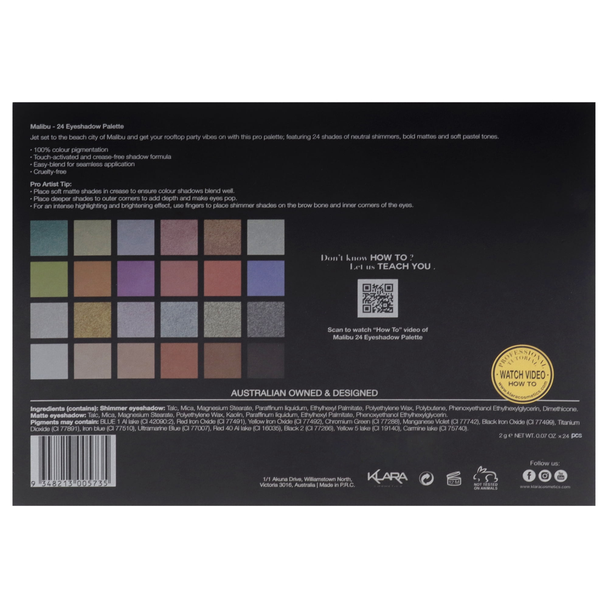 Klara 24 Eyeshadow Palette - Malibu , 1.68 oz Eye Shadow