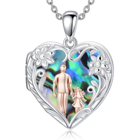 CACA LADY Dad Daughter Gift Heart Locket Necklace That Holds 2 Pictures, 925 Sterling Silver Heart Shaped Picture Locket Jewelry