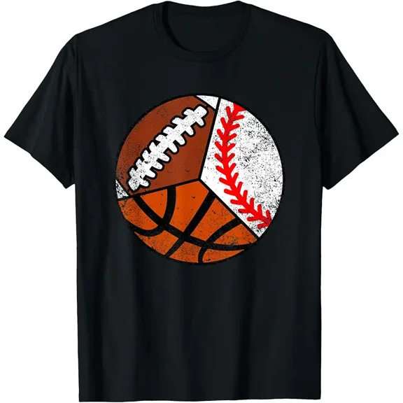 Distressed Triple Sport Ball Football Baseball Basketball Unisex Graphic T-Shirt
