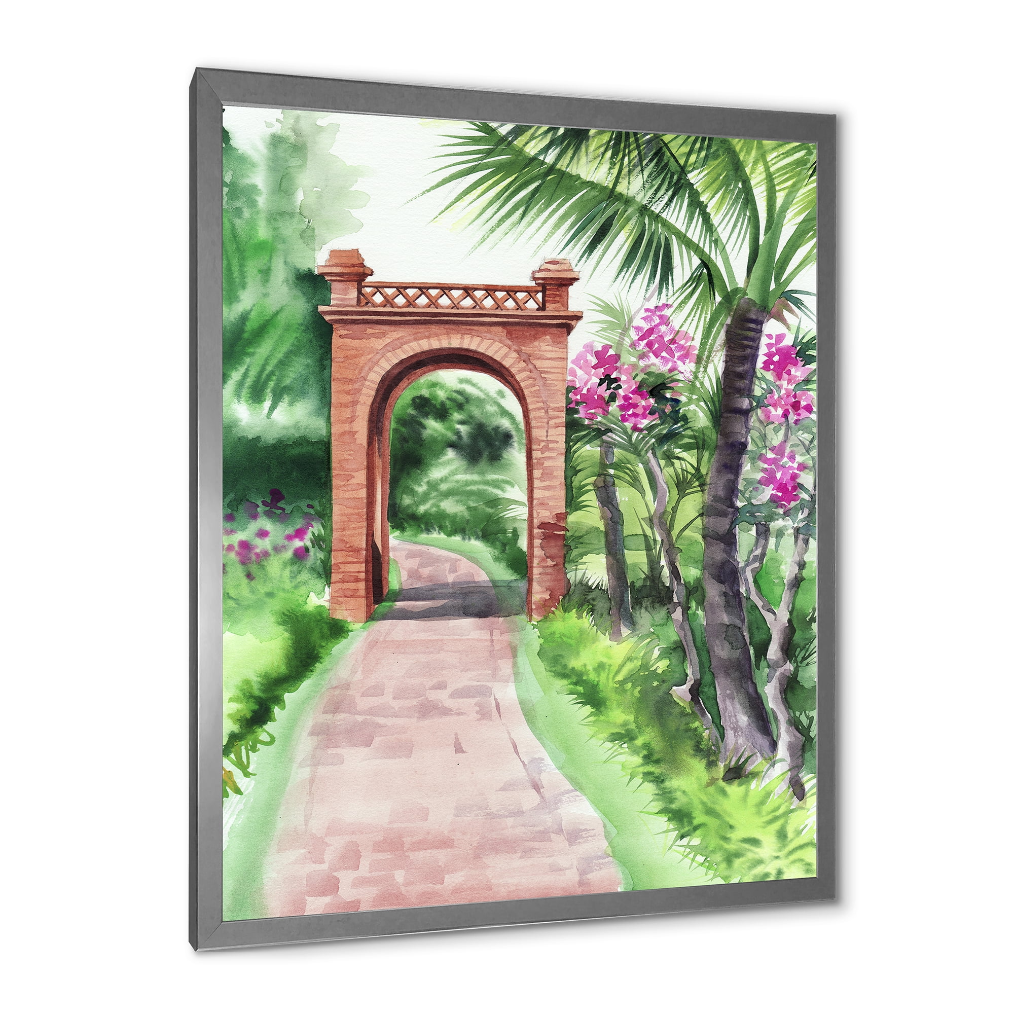 Designart 'Traditional Gate On Path In Tropical Oasis' Tropical Framed Art Print