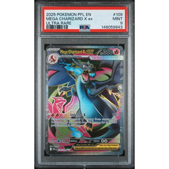 Collectible 2025 Pokemon Mega Evolution Phantasmal Flames Ultra Rare Mega Charizard X Ex #109 PSA 9