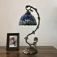 thumbnail image 5 of Tiffany Table Lamp Tulips Blue Purple Stained Glass Iron Metal Leaves LED Bulb Included Vintage for Living Room Dining Room Bedroom Bedside 21"H, 5 of 6