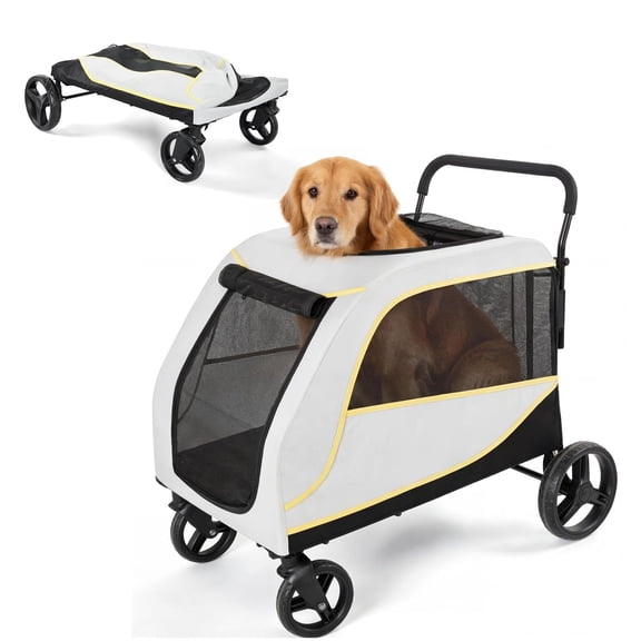 Extra Large Dog Stroller for Large Dogs - Up to 176 lb Capacity - All Terrain Wheels - Foldable with Weather Cover - Storage Basket