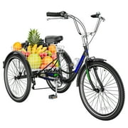Mooncool Adult Tricycle 24inch 7 Speed, Three Wheel Bicycle for Adult, Adult Trike w/ Tools & Big Basket for Exercise Shopping Picnic Outdoor Activities
