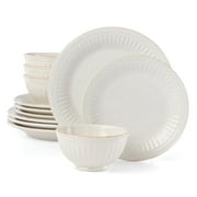 Lenox French Perle Groove Plate & Bowl Dinnerware Set, 12-Piece, White