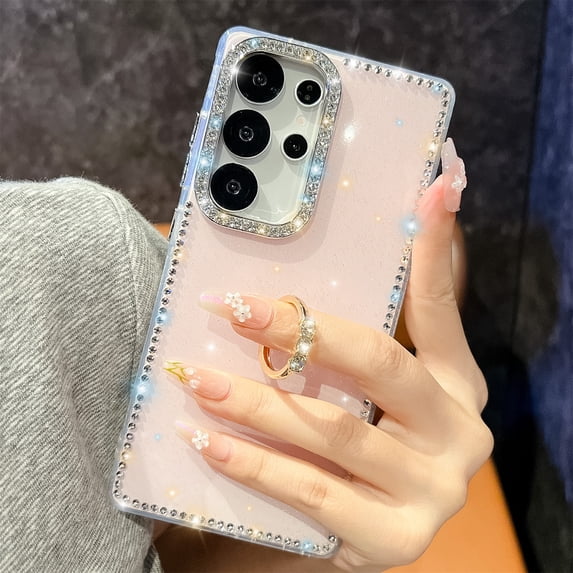 Allytechgroup Slim Case for Samsung Galaxy A37 with Ring Holder, Bling Sparkly Diamond Rhinestones Hard PC Soft TPU Phone Shell for Women Girls Shockproof Protective Back Cover Bumper, A