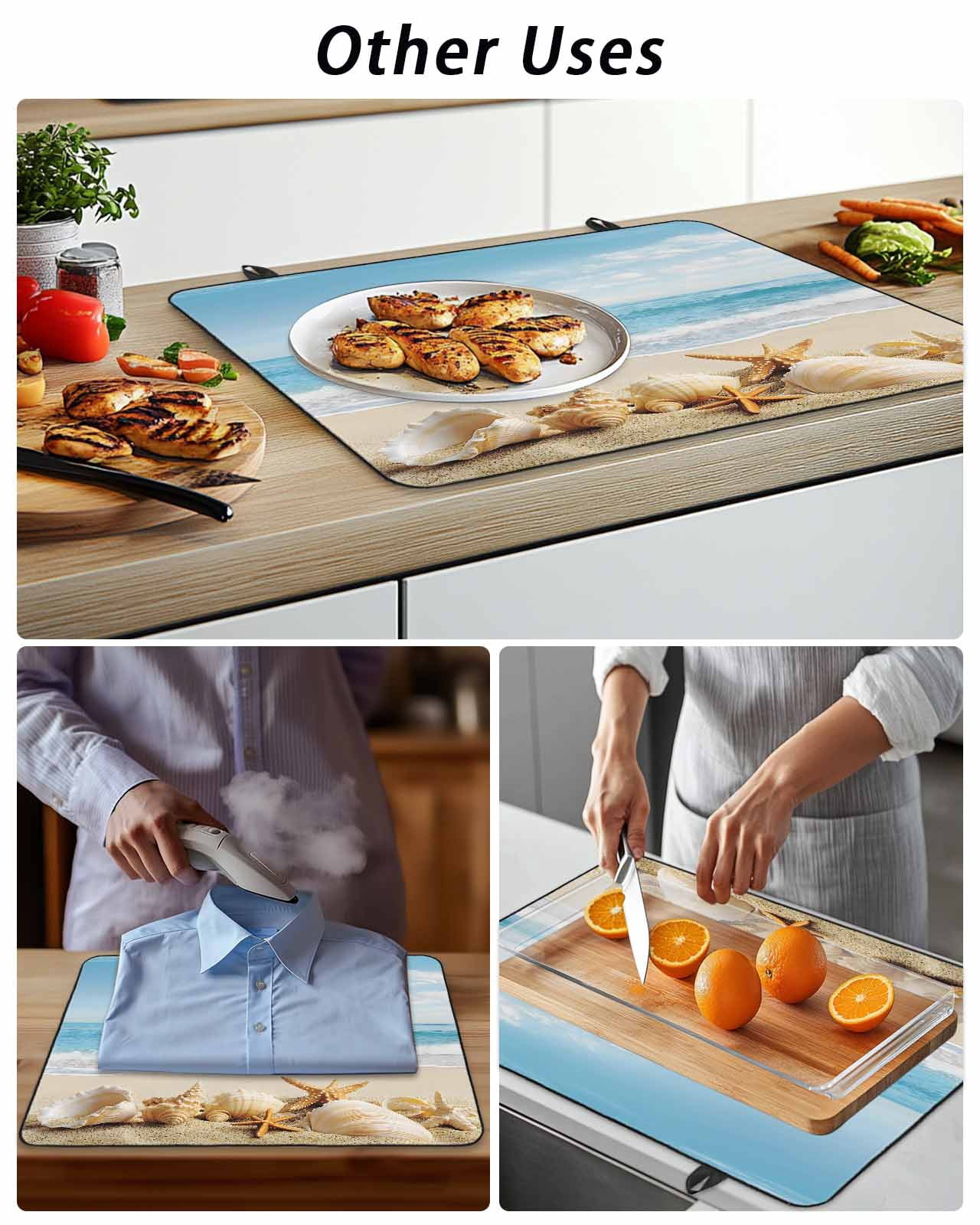 Stove Top Covers for Electric Stove 28.5x20.5 Inches, Beach Coastal Heat Insulation Fireproof Glass Cooktop Protector, Summer Seaside Shell Starfish Nautical Countertop Stovetop Cover for Kitchen