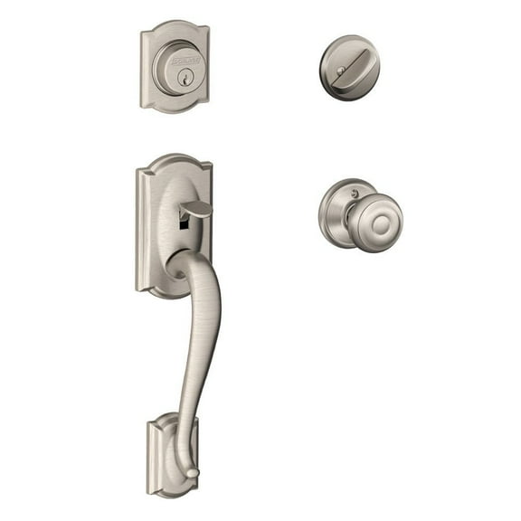 SCHLAGE Camelot Single Cylinder Handleset and Georgian Knob, Satin Nickel F60 CAM 619 GEO