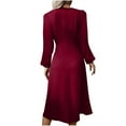 thumbnail image 4 of Efsteb 2025 Fall Fashion Women Dresses Round Neck Formal dress Long Sleeve Ruched Waist Flowy A Line High Low Midi Cocktail Party Dress (Wine,XL), 4 of 4
