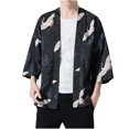 thumbnail image 1 of Chaqueta de punto con pintura china para hombre, abrigo ligero informal con estampado de manga de cinco puntos Pompotops oipoqjl21488, 1 of 7