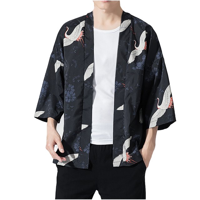Chaqueta de punto con pintura china para hombre, abrigo ligero informal con estampado de manga de cinco puntos Pompotops oipoqjl21488
