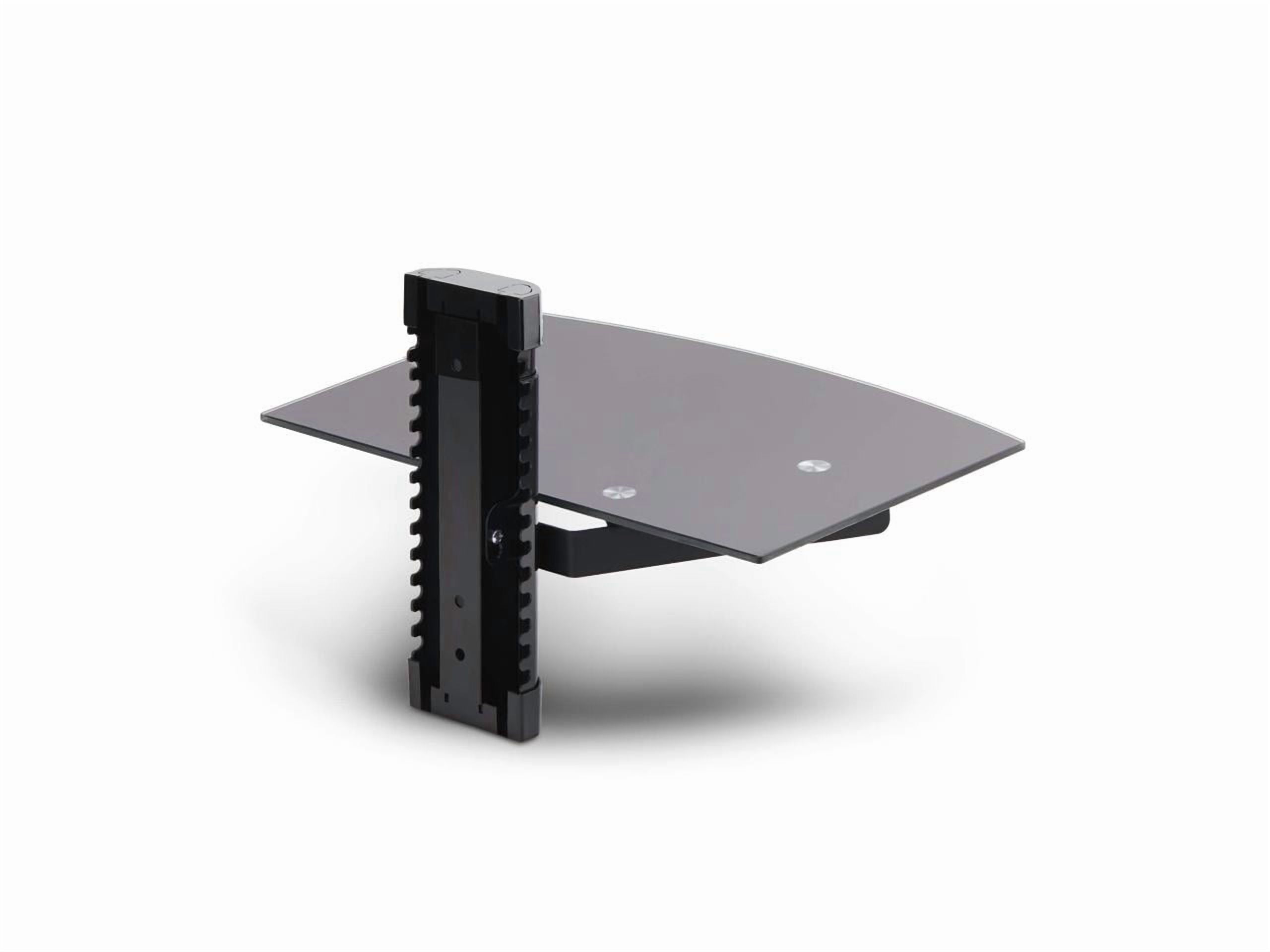 StarTech Floating Wall-Mounted AV Shelf, Adjustable Height Shelf For Under TV, Organize A/V Equipment On Black Tempered Glass Shelf (1B-WALL-MOUNT-SHELF)