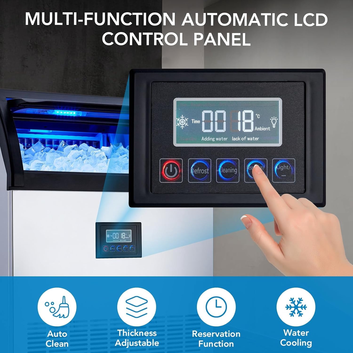 Huisuilinss Commercial Ice Maker Machine, 200lbs/24H Stainless Steel Under Counter ice Machine with 55lbs Ice Storage Capacity, Freestanding Ice Maker 420W For Home, Bar, Cafe, Restaurant, Business