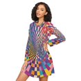 thumbnail image 3 of FORMRS Womens Long Sleeve Nightgowns Crew Neck Sleep Shirt Soft Pajamas Sizes S-3XL, Colorful Wavy Plaid, 3 of 8