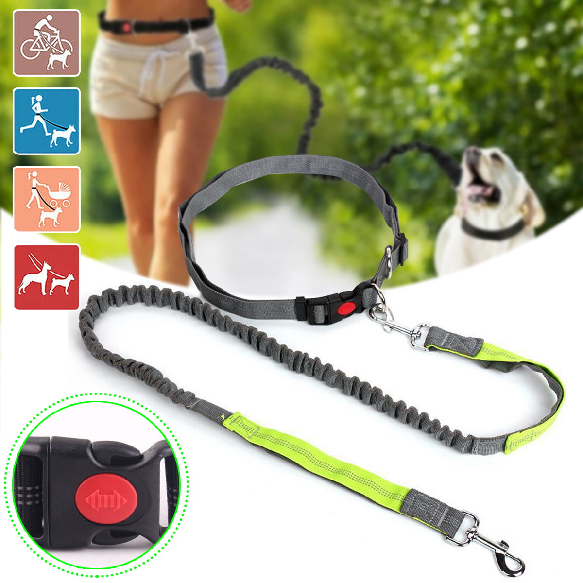 Adjustable Pet Dog Leash Lead Waist Belt Hands Free For Jogging Walking Running
