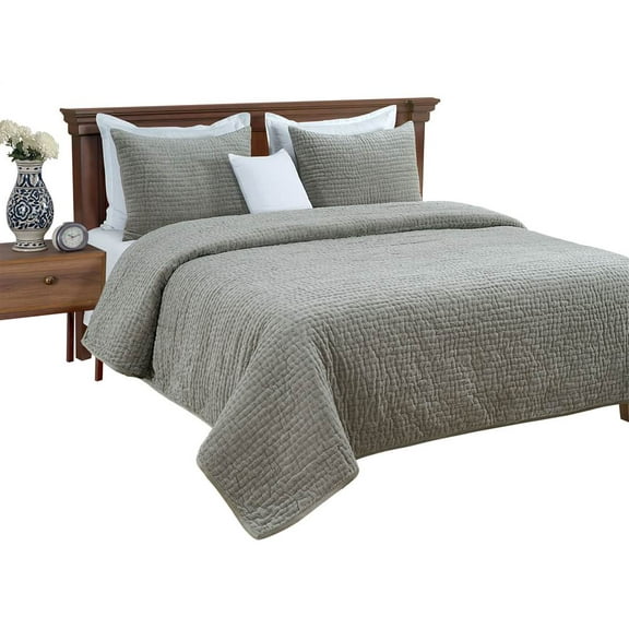 Hand Quilted Quilt with Sham in Light Gray (King: 104 in. L x 92 in. W (12.13 lbs.))