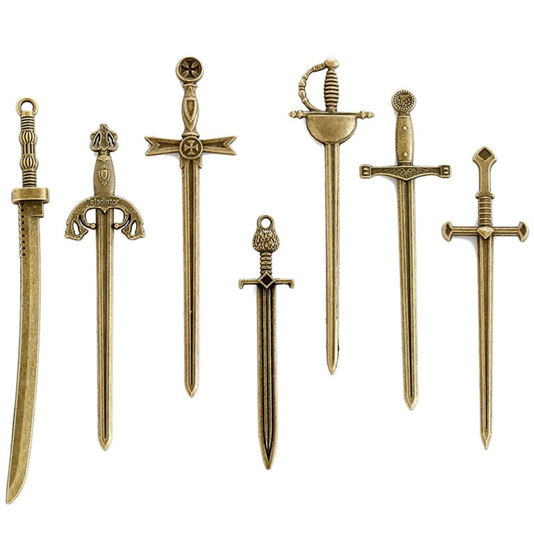 7Pieces Rapier Swords Fencing Bookmark Charm Pendant for Crafting DIY Decor  